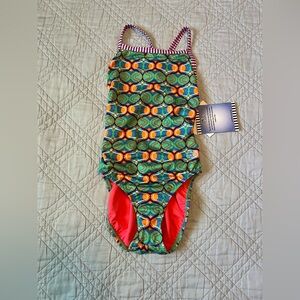 Dolfin Uglies Multicolor Geometric One Piece Swimsuit, Fiesta, Size 32 (NWT)